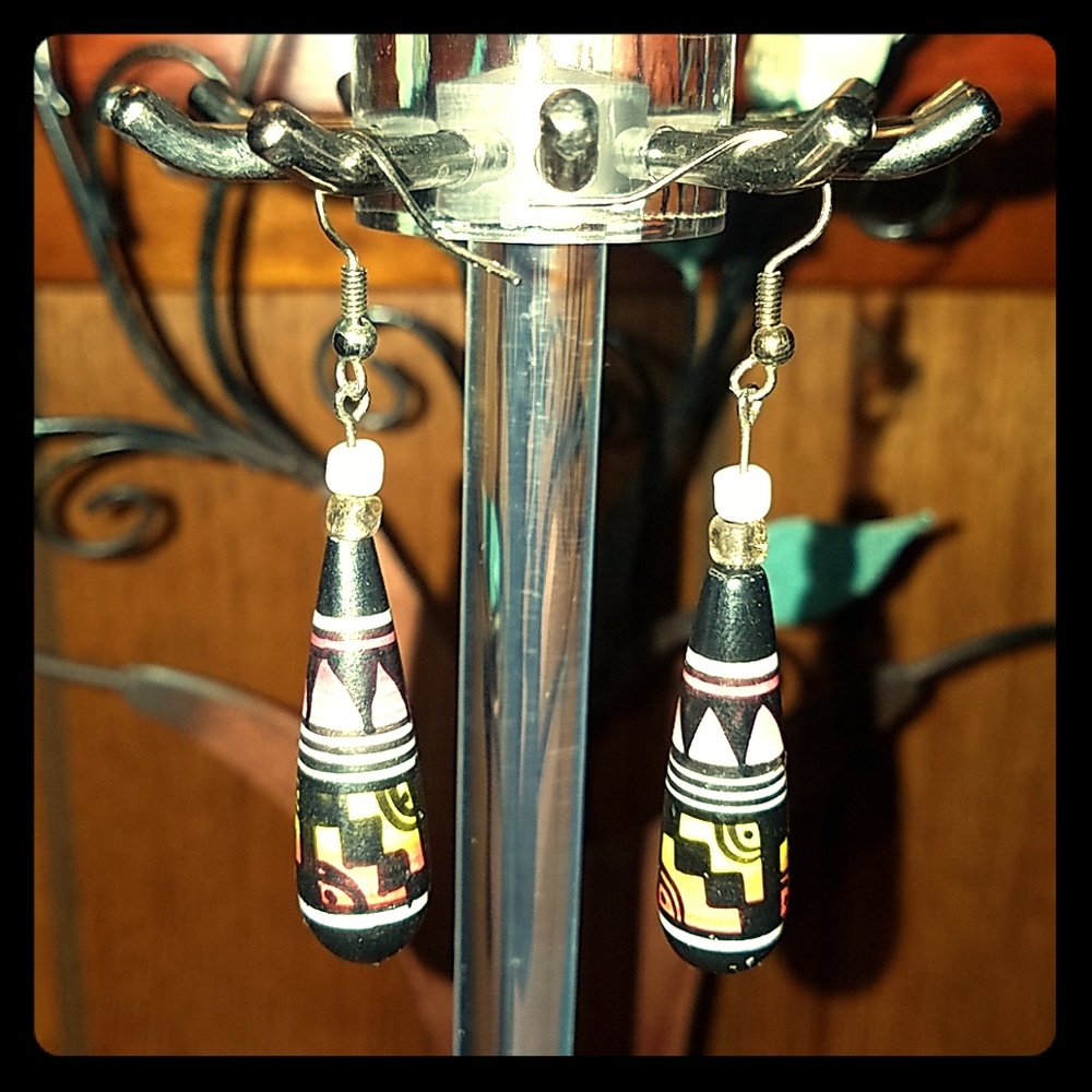 Vintage handmade pottery tribal earrings